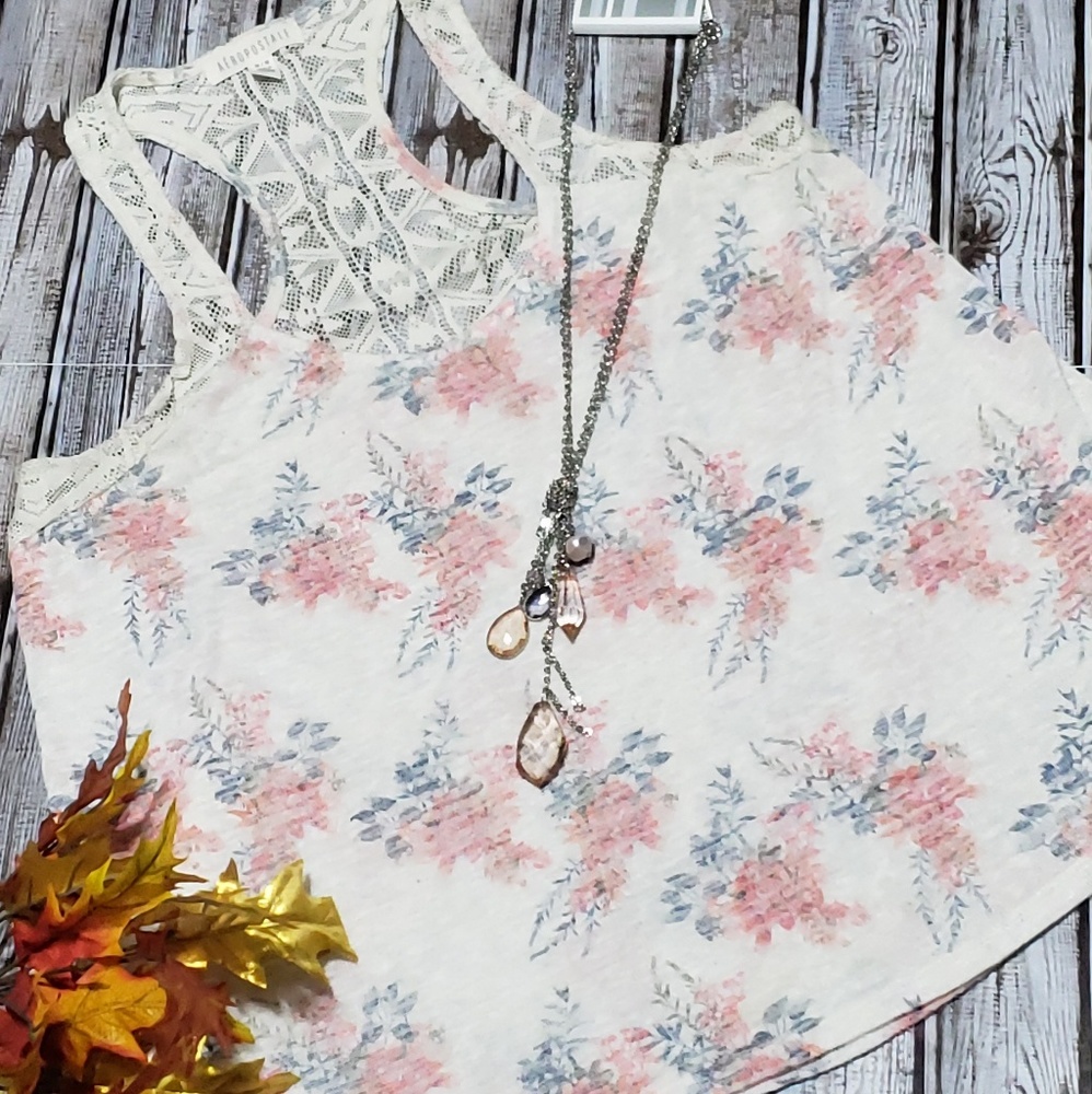 NWOT Aeropostle Floral/Lace Racerback Tank. Sz M